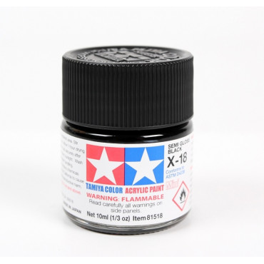 TINTA ACRÍLICA MINI X-18 PRETO SEMI BRILHANTE 10ML TAMIYA TAM 81518